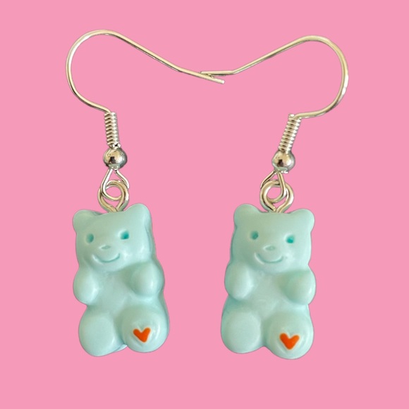 Blue Teddy Bear Earrings - Picture 1 of 4